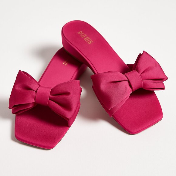 Maeve by Anthropologie Bow Micro Wedge Sandals in Pink Size 8 NEW - Picture 1 of 8